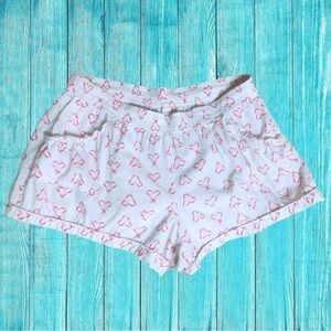 VIctoria’s Secret White Cotton Mini Shorts With Red Hearts